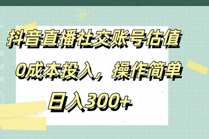 抖音直播社交账号估值,0成本投入,操作简单,日入300+躺盈网-网创项目资源站-副业项目-创业项目-搞钱项目躺盈网