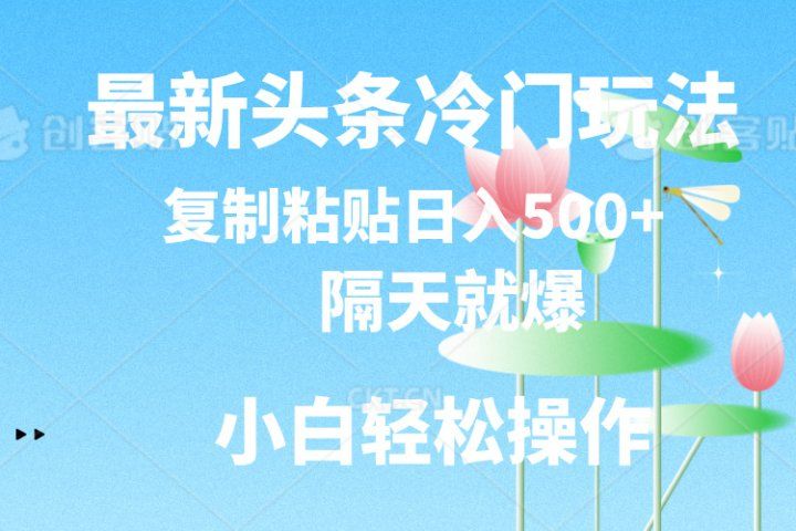 最新头条冷门玩法，隔天就爆，复制粘贴日入500+躺盈网-网创项目资源站-副业项目-创业项目-搞钱项目躺盈网