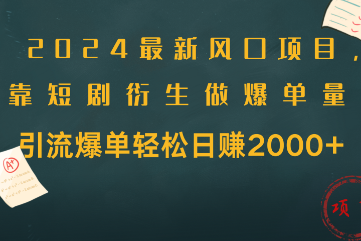 2024最新风口项目,引流爆单轻松日赚2000+,靠短剧衍生做爆单量躺盈网-网创项目资源站-副业项目-创业项目-搞钱项目躺盈网