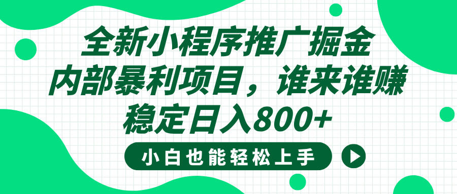 全新小程序推广掘金,内部暴利项目,小白轻松上手,稳定日入800+躺盈网-网创项目资源站-副业项目-创业项目-搞钱项目躺盈网