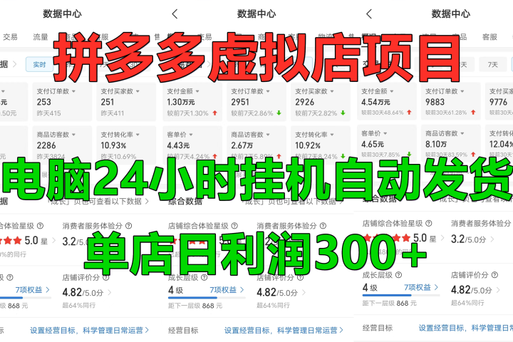 拼多多虚拟店项目，电脑挂机自动发货，单店日利润300+，可放大操作躺盈网-网创项目资源站-副业项目-创业项目-搞钱项目躺盈网