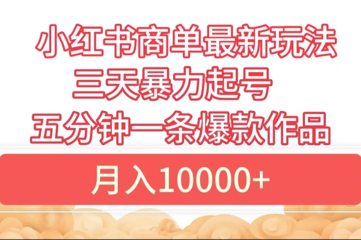 小红书商单最新玩法 3天暴力起号 5分钟一条爆款作品 月入10000+躺盈网-网创项目资源站-副业项目-创业项目-搞钱项目躺盈网