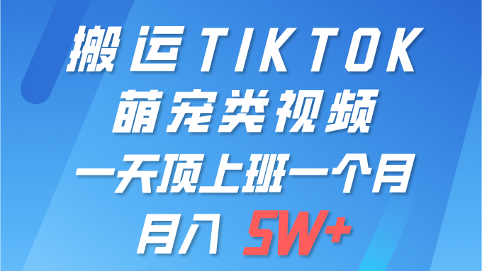 搬运tiktok萌宠视频，一部手机可做，项目长期稳定,月入5W+躺盈网-网创项目资源站-副业项目-创业项目-搞钱项目躺盈网