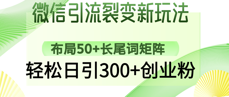 微信引流裂变新玩法:布局50+长尾词矩阵,轻松日引300+创业粉躺盈网-网创项目资源站-副业项目-创业项目-搞钱项目躺盈网
