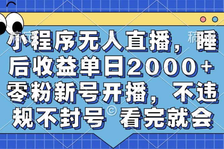 小程序无人直播,睡后收益单日2000+ 零粉新号开播,不违规不封号 看完就会躺盈网-网创项目资源站-副业项目-创业项目-搞钱项目躺盈网