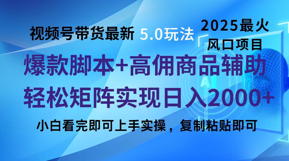 视频号带货最新5.0玩法，作品制作简单，当天起号，复制粘贴，脚本辅助，轻松矩阵日入2000+躺盈网-网创项目资源站-副业项目-创业项目-搞钱项目躺盈网