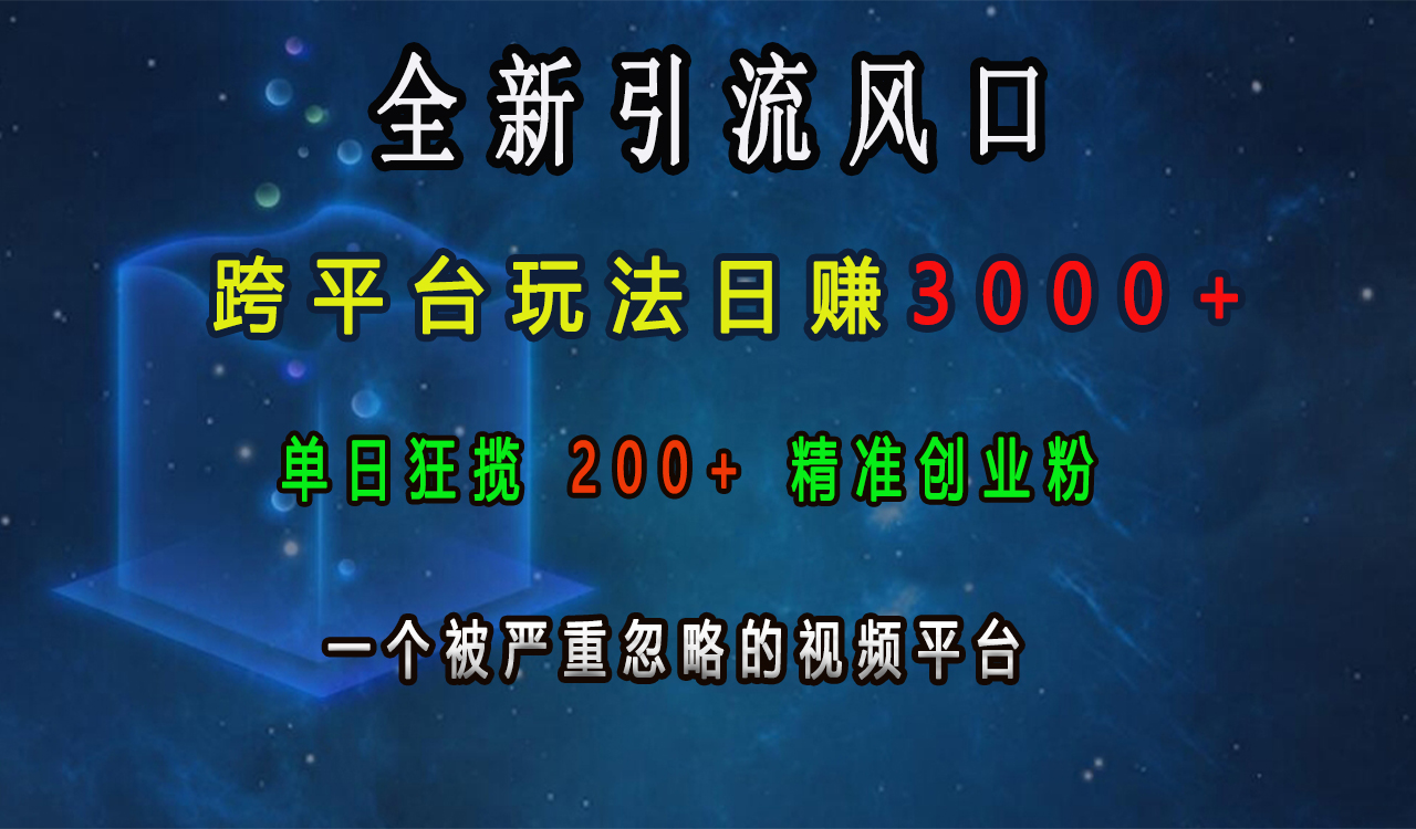 全新引流风口,跨平台玩法日赚3000+,单日狂揽200+精准创业粉,一个被严重忽略的视频平台躺盈网-网创项目资源站-副业项目-创业项目-搞钱项目躺盈网