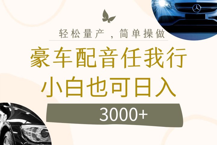 不为人知的暴力小项目,豪车配音,日入3000+躺盈网-网创项目资源站-副业项目-创业项目-搞钱项目躺盈网