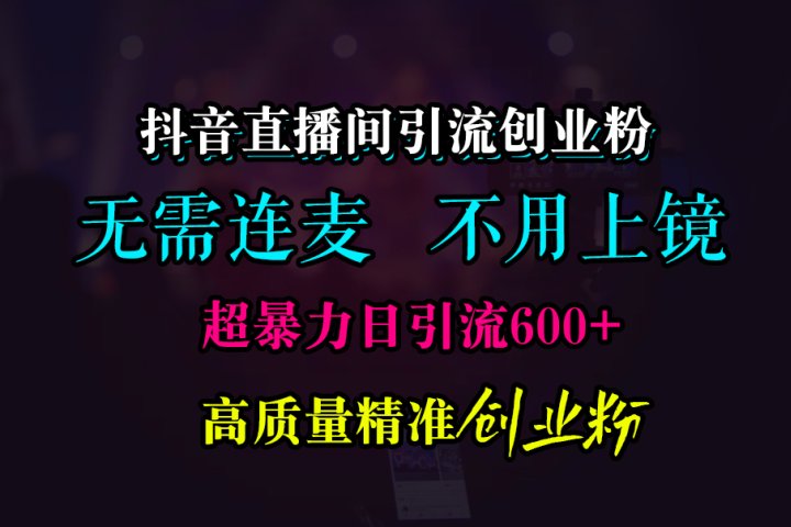 抖音直播间引流创业粉,无需连麦、无需上镜,超暴力日引流600+高质量精准创业粉躺盈网-网创项目资源站-副业项目-创业项目-搞钱项目躺盈网