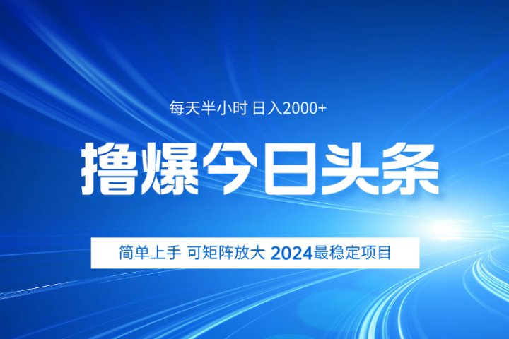 撸爆今日头条，简单无脑日入2000+躺盈网-网创项目资源站-副业项目-创业项目-搞钱项目躺盈网