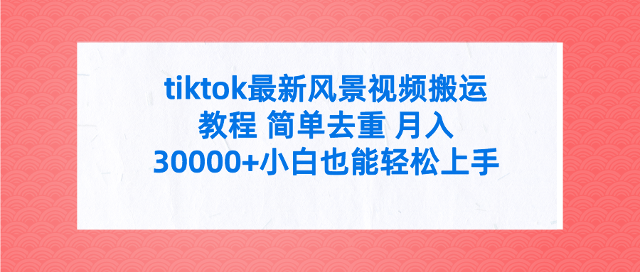 tiktok最新风景视频搬运教程 简单去重 月入30000+小白也能轻松上手躺盈网-网创项目资源站-副业项目-创业项目-搞钱项目躺盈网
