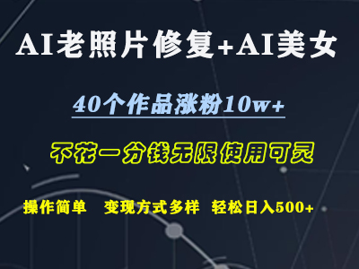 AI老照片修复+AI美女玩发 40个作品涨粉10w+ 不花一分钱使用可灵 操作简单 变现方式多样话 轻松日去500+躺盈网-网创项目资源站-副业项目-创业项目-搞钱项目躺盈网
