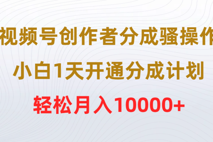 视频号创作者分成骚操作,小白1天开通分成计划,轻松月入10000+躺盈网-网创项目资源站-副业项目-创业项目-搞钱项目躺盈网