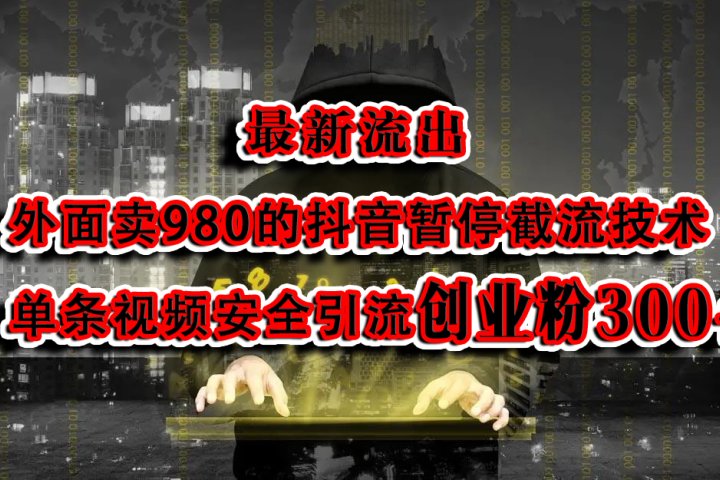 最新流出:外面卖980的抖音暂停截流技术单条视频安全引流创业粉300+躺盈网-网创项目资源站-副业项目-创业项目-搞钱项目躺盈网