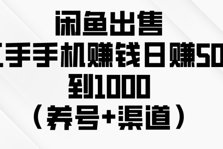 闲鱼出售二手手机赚钱,日赚500到1000(养号+渠道)躺盈网-网创项目资源站-副业项目-创业项目-搞钱项目躺盈网