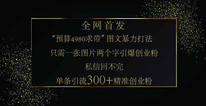 小红书,“预算 4980 带我飞” 的神奇图片引流法,堪称涨粉核武器!只需一张图,就能单条笔记凭借此方法,轻松引流 300 + 精准创业粉!躺盈网-网创项目资源站-副业项目-创业项目-搞钱项目躺盈网