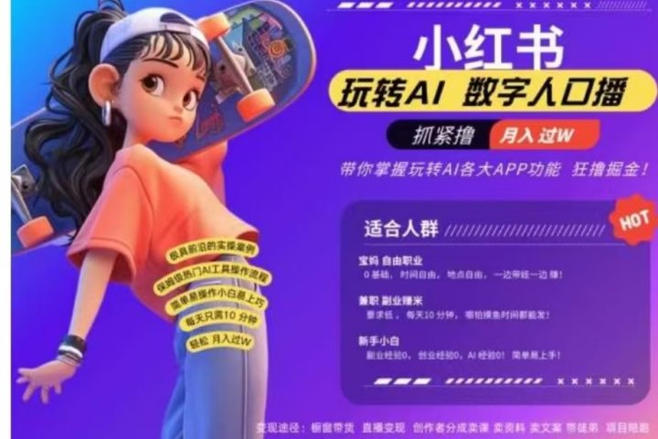 小红书数字人暴力起号，AI改写文案，流量火爆月入破W轻松拿捏，再也不用费劲录口播躺盈网-网创项目资源站-副业项目-创业项目-搞钱项目躺盈网