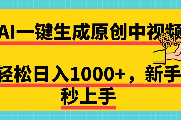 免费无限制,AI一键生成原创中视频,新手小白轻松日入1000+,超简单,可矩阵,可发全平台躺盈网-网创项目资源站-副业项目-创业项目-搞钱项目躺盈网