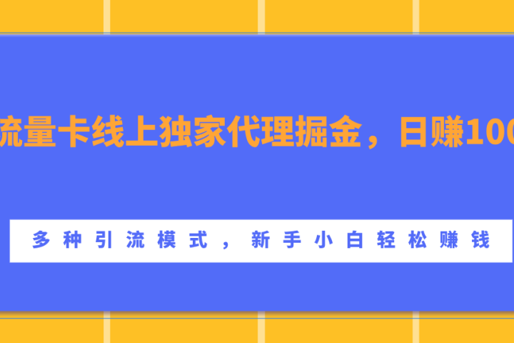 流量卡线上独家代理掘金,日赚1000+ ,多种引流模式,新手小白轻松赚钱躺盈网-网创项目资源站-副业项目-创业项目-搞钱项目躺盈网