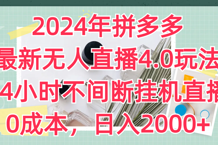 2024年拼多多最新无人直播4.0玩法,24小时不间断挂机直播,0成本,日入2000+躺盈网-网创项目资源站-副业项目-创业项目-搞钱项目躺盈网