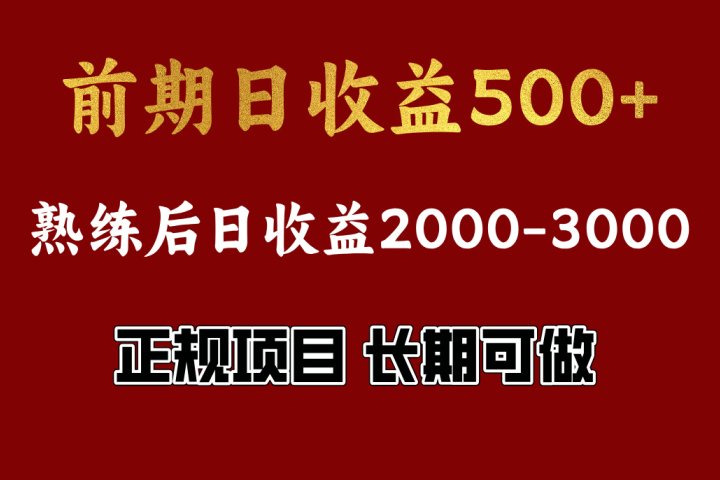 前期日收益500，熟悉后日收益2000左右，正规项目，长期能做，兼职全职都行躺盈网-网创项目资源站-副业项目-创业项目-搞钱项目躺盈网