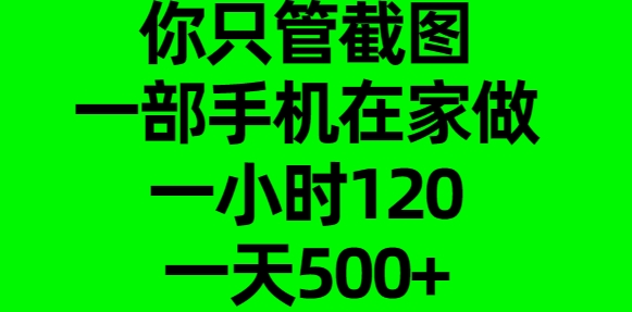 你只管截图,一部手机在家做,一小时120,一天500+躺盈网-网创项目资源站-副业项目-创业项目-搞钱项目躺盈网