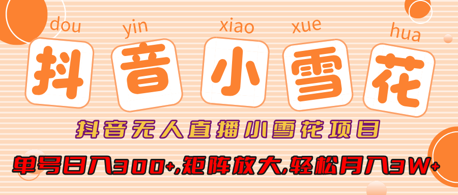 抖音无人直播小雪花项目，单号日入300+,矩阵放大,轻松月入3W+躺盈网-网创项目资源站-副业项目-创业项目-搞钱项目躺盈网