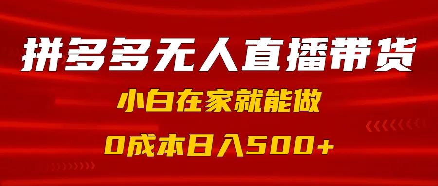 拼多多无人直播带货，小白在家就能做，0成本日入500+躺盈网-网创项目资源站-副业项目-创业项目-搞钱项目躺盈网
