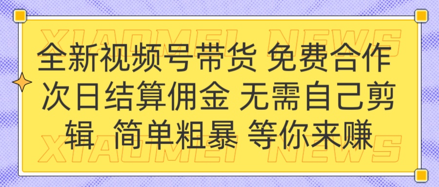 全新视频号 免费合作 佣金次日结算 无需自己剪辑躺盈网-网创项目资源站-副业项目-创业项目-搞钱项目躺盈网