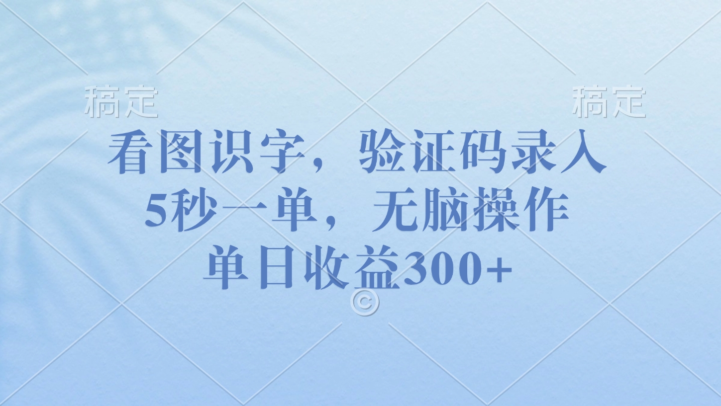 看图识字，验证码录入，5秒一单，无脑操作，单日收益300+躺盈网-网创项目资源站-副业项目-创业项目-搞钱项目躺盈网