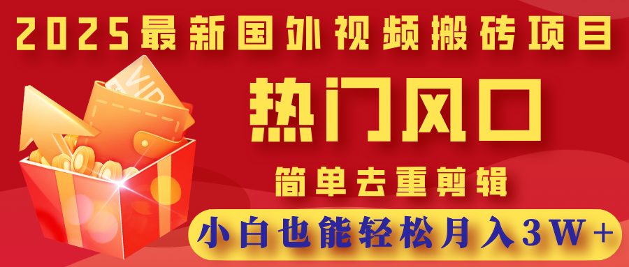 2025最新国外视频搬砖项目,热门风口,简单去重剪辑,小白也能轻松月入3W+躺盈网-网创项目资源站-副业项目-创业项目-搞钱项目躺盈网