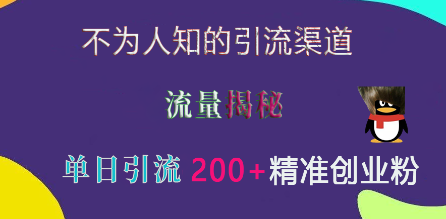 不为人知的引流渠道,流量揭秘,实测单日引流200+精准创业粉躺盈网-网创项目资源站-副业项目-创业项目-搞钱项目躺盈网