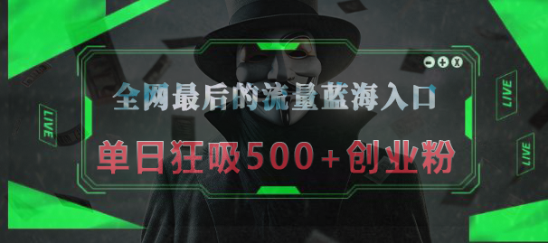 全网最后的流量蓝海入口,半小时引流50+创业粉,单日狂吸500+创业粉躺盈网-网创项目资源站-副业项目-创业项目-搞钱项目躺盈网