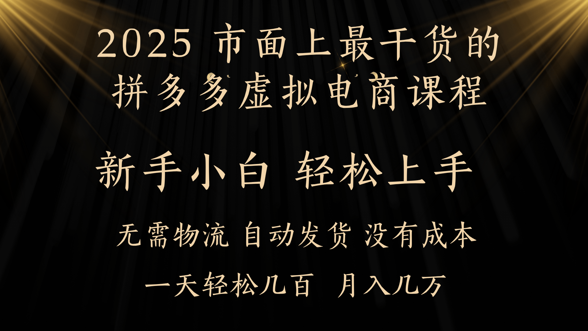 25年最干货的拼多多虚拟电商课程，小白轻松上手，月入过万只是门槛！虚拟电商，如皓月见青天！躺盈网-网创项目资源站-副业项目-创业项目-搞钱项目躺盈网