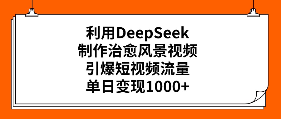 利用DeepSeek,制作治愈风景视频,引爆短视频流量,单日变现1000+躺盈网-网创项目资源站-副业项目-创业项目-搞钱项目躺盈网