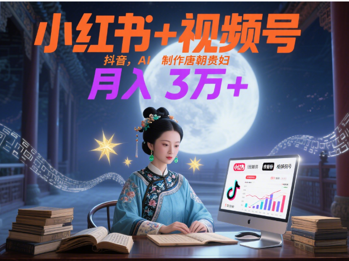 小红书+视频号+抖音,AI轻松制作唐朝贵妇IP,毒鸡汤、励志、减肥瘦身、养生赛道轻松切入,每天30分钟,轻松产出N条,月入3万+躺盈网-网创项目资源站-副业项目-创业项目-搞钱项目躺盈网