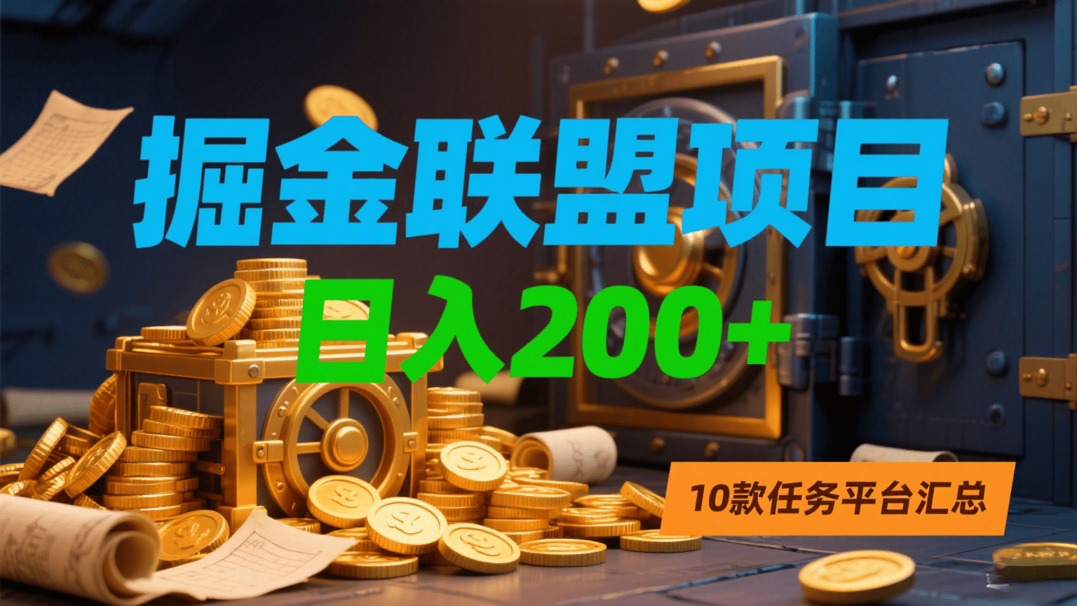 掘金联盟项目，日入200+，10款任务平台汇总躺盈网-网创项目资源站-副业项目-创业项目-搞钱项目躺盈网