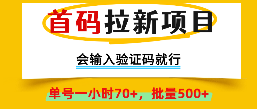 首码拉新项目，会输入验证码就行，绿色正规，单号一小时70+，批量500+躺盈网-网创项目资源站-副业项目-创业项目-搞钱项目躺盈网
