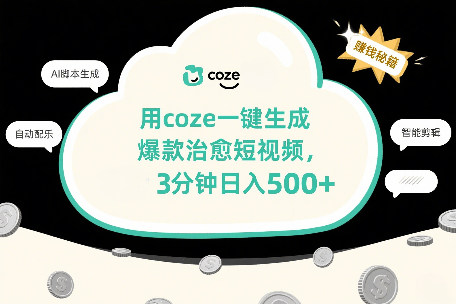 用coze一键生成爆款治愈短视频,3分钟日入500+躺盈网-网创项目资源站-副业项目-创业项目-搞钱项目躺盈网