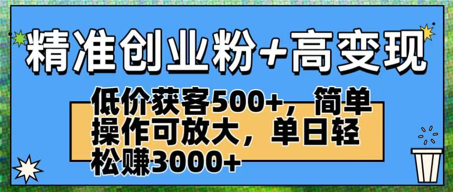 精准创业粉+高变现：低价获客500+，简单操作可放大，单日轻松赚3000+躺盈网-网创项目资源站-副业项目-创业项目-搞钱项目躺盈网