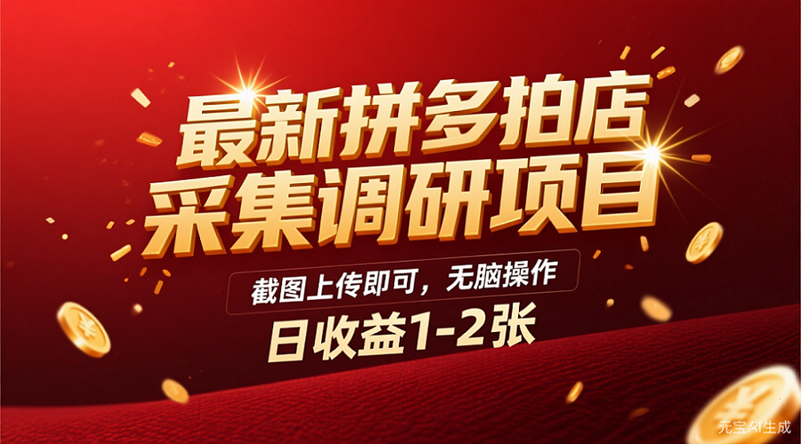 最新拼多多拍店采集调研项目,截图上传即可,无脑操作,日收益1-2张躺盈网-网创项目资源站-副业项目-创业项目-搞钱项目躺盈网